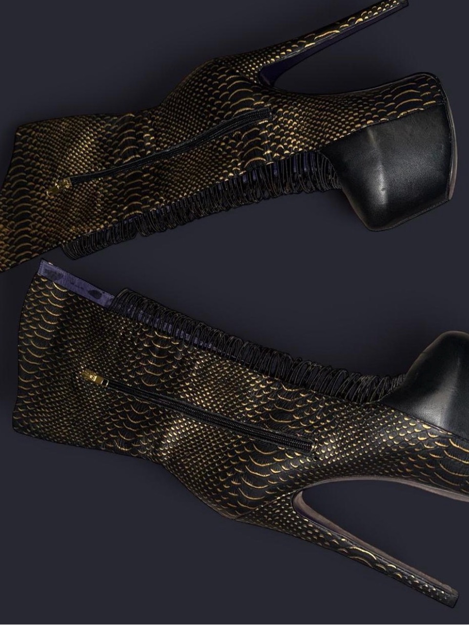 London Trash Black And Gold Textured Stiletto Ankle Boots